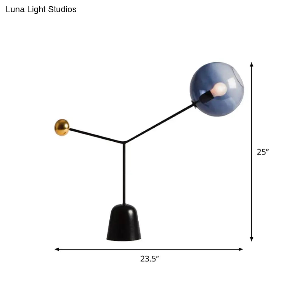 Modern Black Desk Lamp With Globe Blue Glass Shade For Living Room Or Office