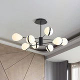 Modern Black Droplet Shade Ceiling Hang Light Chandelier | Cream Glass 6/8/10 Heads Warm/White 8 /