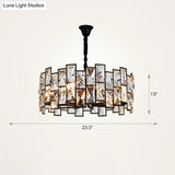 Modern Black Drum Crystal Pendant Light For Living Room - 6-Light Chandelier