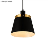 Modern Black Finish Barrel Shade Pendant Lamp - Metallic 1 Light Ceiling Fixture For Bedroom Hanging
