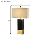 Modern Black Finish Rectangle Table Lamp With Metallic Base And Beige Fabric Shade