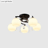 Modern Black Finish Sphere Semi Flush Lamp With Cream Glass - 5 - Bulb Spiral Mount Lighting Fixture