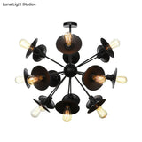 Modern Black Flare Shade Chandelier With Sputnik Design - 9/12/15 Light Fixture For Living Room