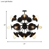 Modern Black Flare Shade Chandelier With Sputnik Design - 9/12/15 Light Fixture For Living Room