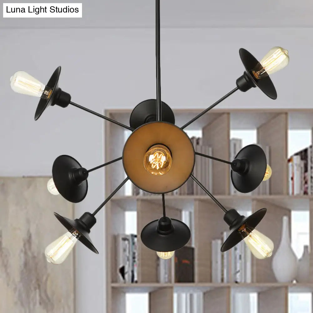 Modern Black Flare Shade Chandelier With Sputnik Design - 9/12/15 Light Fixture For Living Room