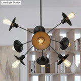 Modern Black Flare Shade Chandelier With Sputnik Design - 9/12/15 Light Fixture For Living Room