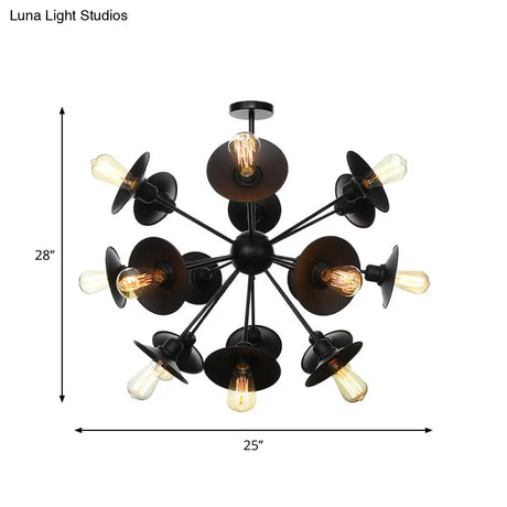 Modern Black Flare Shade Chandelier With Sputnik Design - 9/12/15 Light Fixture For Living Room