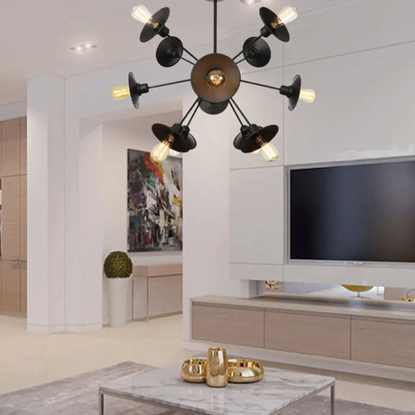 Modern Black Flare Shade Chandelier With Sputnik Design - 9/12/15 Light Fixture For Living Room