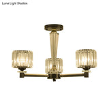 Modern Black Flush Light Fixture With Clear Crystal Blocks And 3 Bulbs