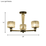 Modern Black Flush Light Fixture With Clear Crystal Blocks And 3 Bulbs