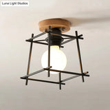 Modern Black Flush Mount Ceiling Lamp With Circle Metal/Wood Canopy