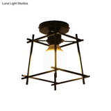 Modern Black Flush Mount Ceiling Lamp With Circle Metal/Wood Canopy