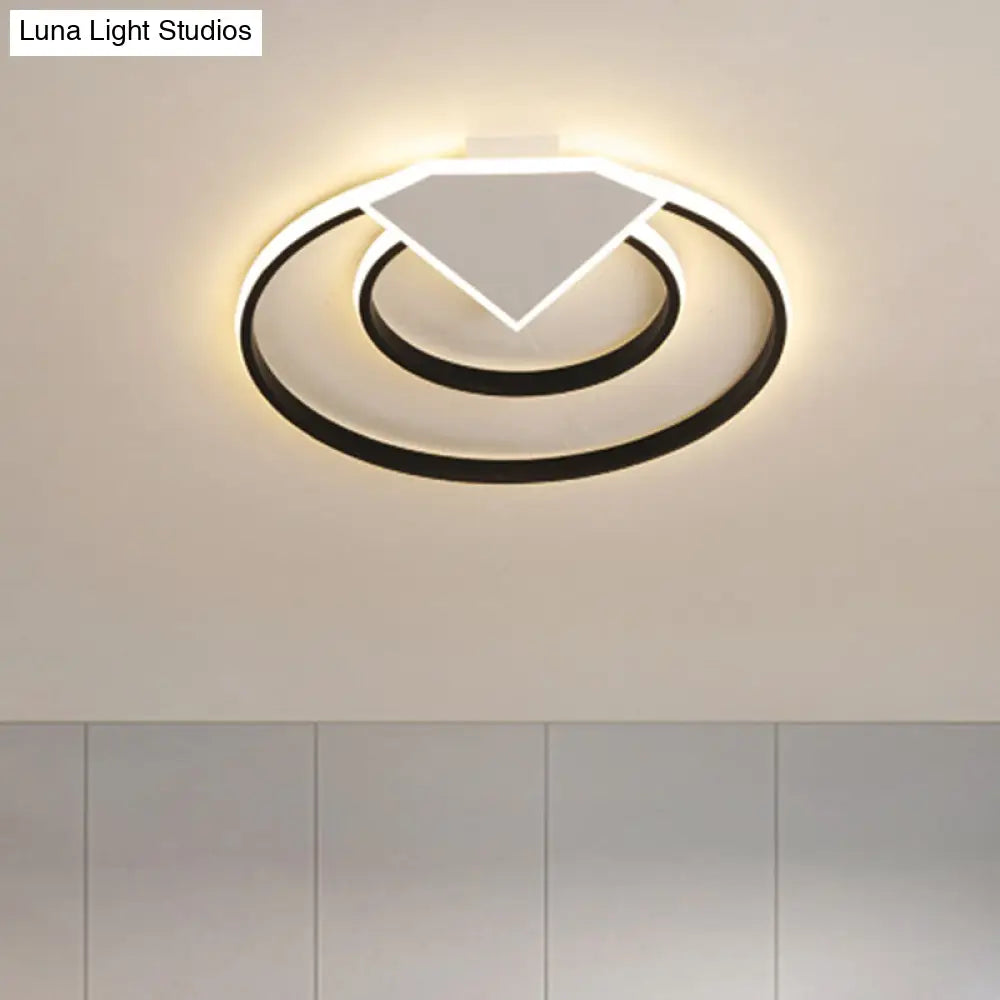 Modern Black Flush Mount Ceiling Light: Double Ring Led Indoor Lighting - Warm/White Light