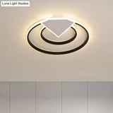 Modern Black Flush Mount Ceiling Light: Double Ring Led Indoor Lighting - Warm/White Light