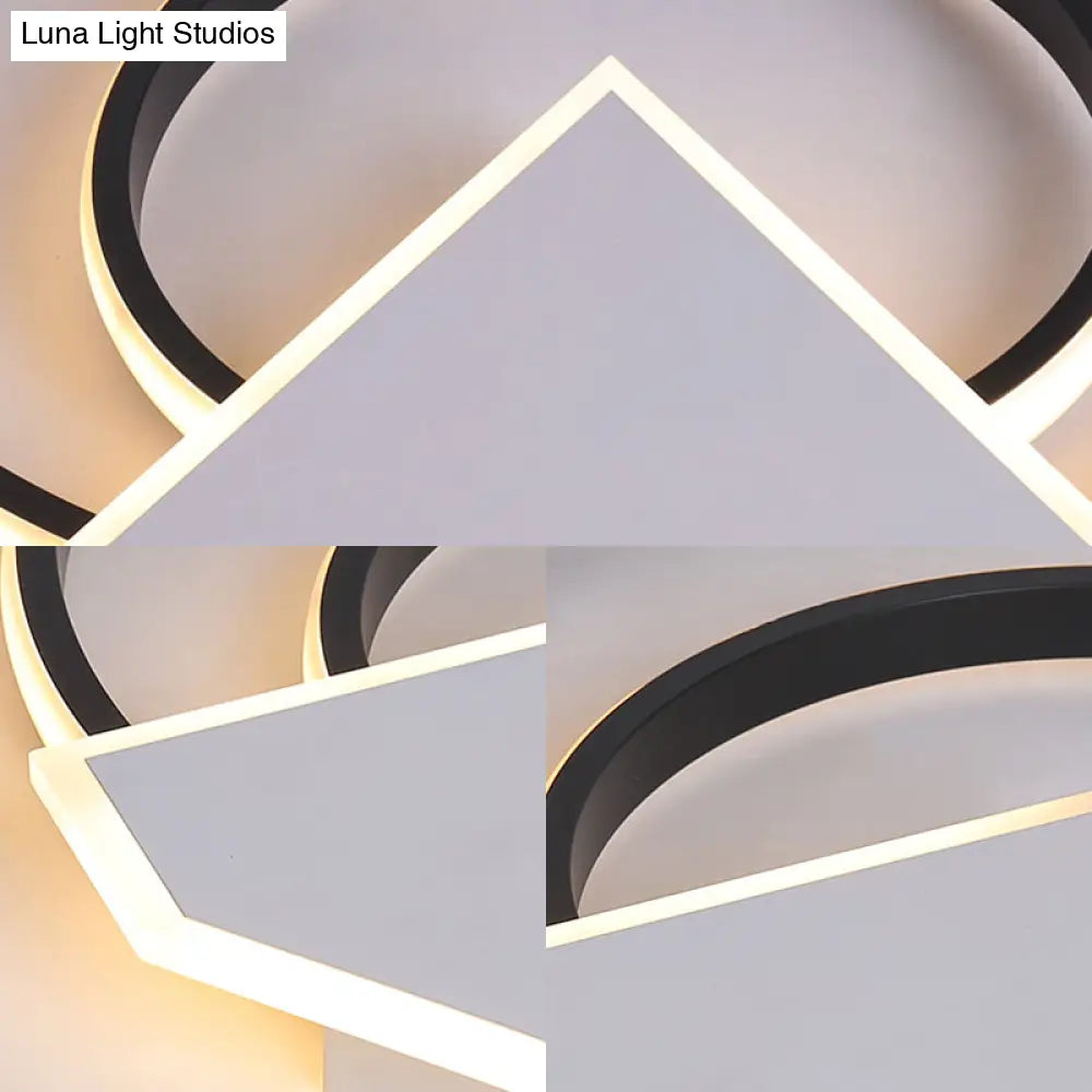 Modern Black Flush Mount Ceiling Light: Double Ring Led Indoor Lighting - Warm/White Light