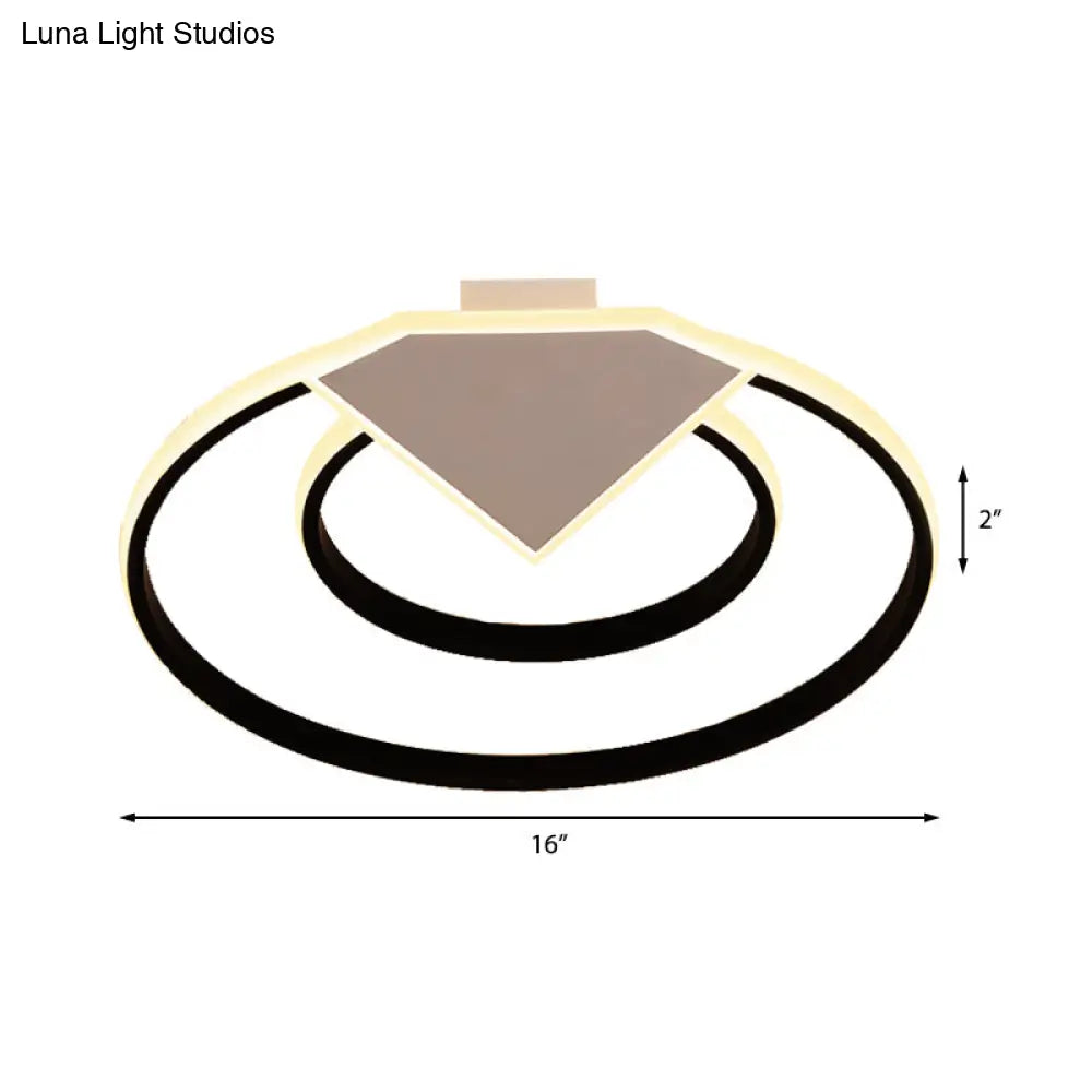 Modern Black Flush Mount Ceiling Light: Double Ring Led Indoor Lighting - Warm/White Light
