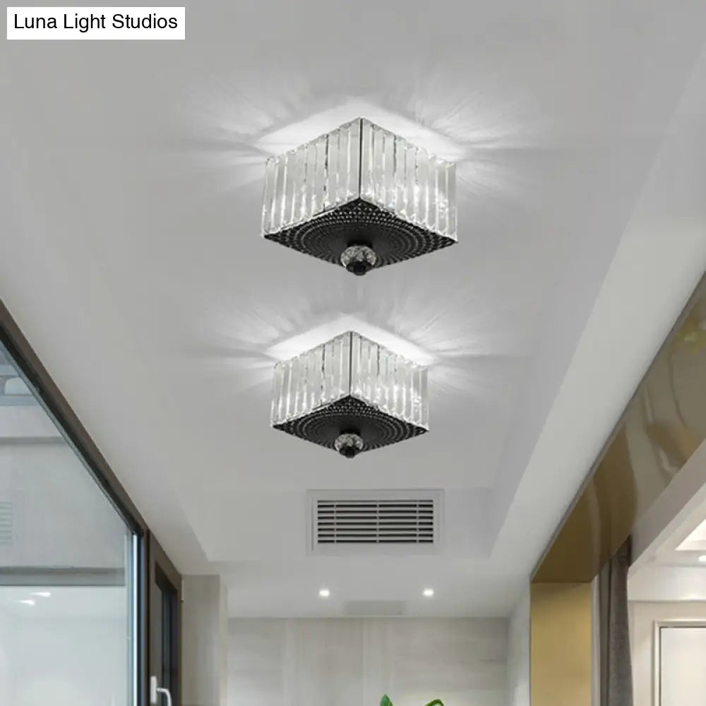 Modern Black Flush Mount Ceiling Light With Dual Heads Clear Crystal Shades For Corridors