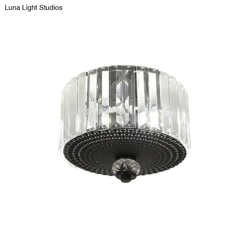 Modern Black Flush Mount Ceiling Light With Dual Heads Clear Crystal Shades For Corridors
