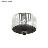 Modern Black Flush Mount Ceiling Light With Dual Heads Clear Crystal Shades For Corridors