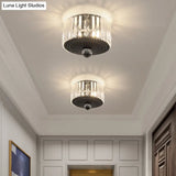 Modern Black Flush Mount Ceiling Light With Dual Heads Clear Crystal Shades For Corridors