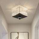 Modern Black Flush Mount Ceiling Light With Dual Heads Clear Crystal Shades For Corridors / Square