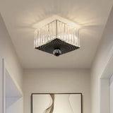 Modern Black Flush Mount Ceiling Light With Dual Heads Clear Crystal Shades For Corridors / Square