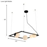 Modern Black Frame Chandelier Lamp With Opal Glass Shades - 4 Heads Pendant Light Fixture