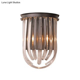 Modern Black Glass And Metal Wall Light Semi Oval Mount For Bedroom