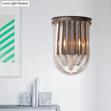 Modern Black Glass And Metal Wall Light Semi Oval Mount For Bedroom