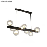 Modern Black Glass Bubble Linear Pendant Light With 8 Lights For Dining Room And Kitchen Island