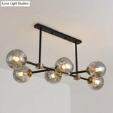 Modern Black Glass Island Pendant Light With 6 Spherical Lights For Dining Table