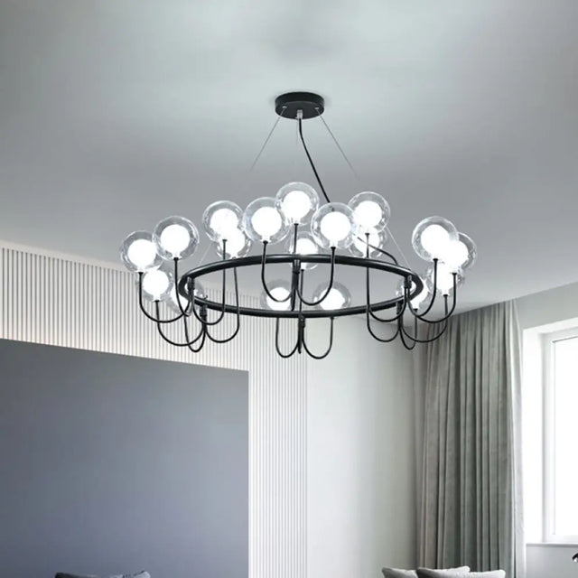 Modern Black Glass Led Chandelier For Living Room - Hanging Ceiling Lamp