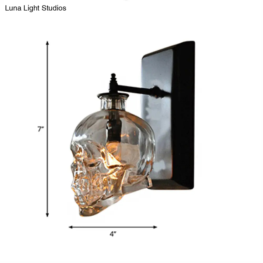 Modern Black Glass Skull Wall Sconce - Stylish 1-Light Fixture For Living Room Lighting