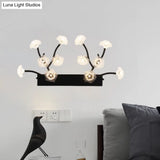 Modern Black Glass Wall Sconce - Blossom 12-Light Clear Lighting For Bedroom