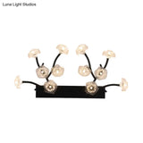 Modern Black Glass Wall Sconce - Blossom 12-Light Clear Lighting For Bedroom