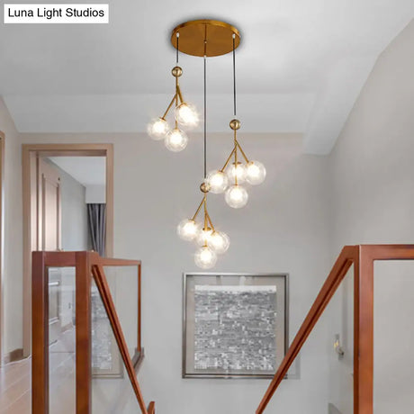 Modern Black/Gold 12-Bulb Multi-Light Pendant Led Hanging Lamp With Clear/Amber/Smoke Gray Glass