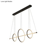Modern Black/Gold Acrylic Linear Suspension Light With 3-Ring Design - Island Pendant Lighting