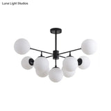 Modern Black/Gold Branch Chandelier - 7/9/11-Light Iron Pendant With White Glass Ball Shade