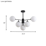 Modern Black/Gold Branch Chandelier - 7/9/11-Light Iron Pendant With White Glass Ball Shade