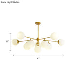 Modern Black/Gold Branch Chandelier - 7/9/11-Light Iron Pendant With White Glass Ball Shade
