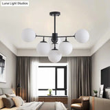 Modern Black/Gold Branch Chandelier - 7/9/11-Light Iron Pendant With White Glass Ball Shade