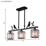 Modern Black/Gold Chandelier Lamp With Clear Crystal Drum Shade Bird Accent - 3 Heads Hanging Light