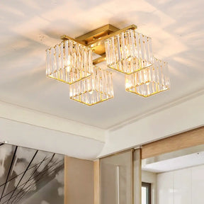 Modern Black/Gold Cubic Flush Mount Crystal Ceiling Lighting - 4/6/8 Lights For A Stylish Living