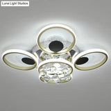 Modern Black-Gold Floral Flush Mount Led Ceiling Light For Sitting Room