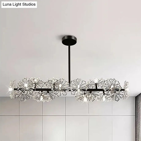Modern Black/Gold Floral Island Pendant With 16-Head Crystal Design - Hanging Ceiling Light Fixture