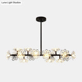 Modern Black/Gold Floral Island Pendant With 16-Head Crystal Design - Hanging Ceiling Light Fixture