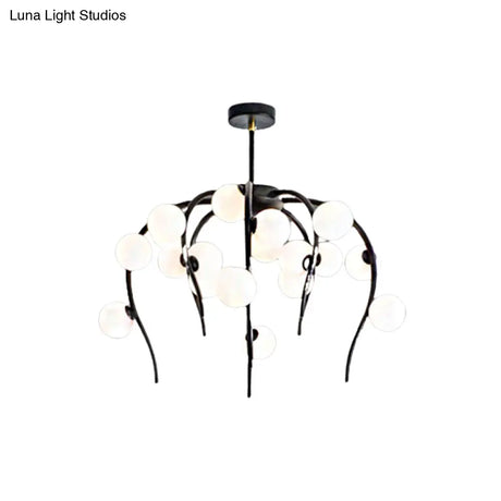 Modern Black/Gold Iron Branch Chandelier With Matte White Balls - 15/20-Light Dining Room Hanging