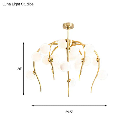 Modern Black/Gold Iron Branch Chandelier With Matte White Balls - 15/20-Light Dining Room Hanging