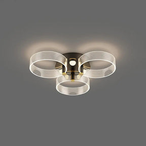 Modern Black - Gold Led Ceiling Light With Flower Design - Acrylic Round Semi Mount 3 / White