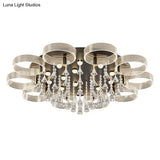 Modern Black - Gold Led Ceiling Light With Flower Design - Acrylic Round Semi Mount